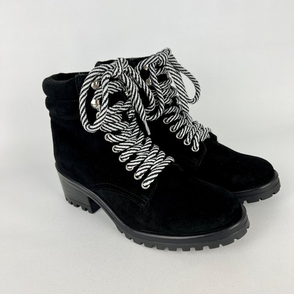 Steve Madden Genny Womens Black Suede Combat Boots Lace Up Chunky Lug size 8.5